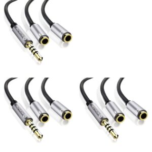 headphone y splitter[3-pack] mic and audio combo adapter female to male 3.5mm pc headset extension cable for ps4,tablet, laptop,phone and more 3.9 inch (black) (3pcs)