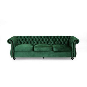 great deal furniture vita chesterfield tufted jewel toned velvet sofa with scroll arms, emerald