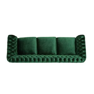 Great Deal Furniture Vita Chesterfield Tufted Jewel Toned Velvet Sofa with Scroll Arms, Emerald