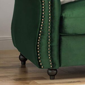 Great Deal Furniture Vita Chesterfield Tufted Jewel Toned Velvet Sofa with Scroll Arms, Emerald