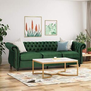 Great Deal Furniture Vita Chesterfield Tufted Jewel Toned Velvet Sofa with Scroll Arms, Emerald