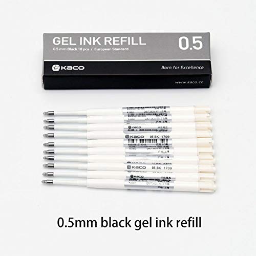 Kaco G2 Gel Ink Refills for Retractable Gel Pens, Fine Point(0.5mm), Pack of 10 (Black)