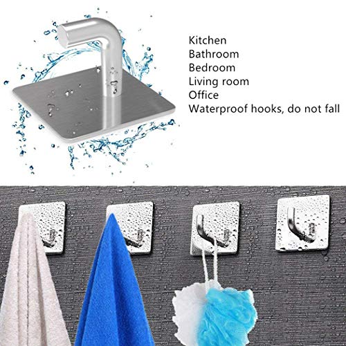 NEXCURIO Adhesive Hooks, Heavy Duty Wall Hooks Stainless Steel Strong Sticky Waterproof Hangers for Hanging Towels Robes Coats Keys Bags Hats - Bathroom Kitchen Office Organizer (4 Packs)