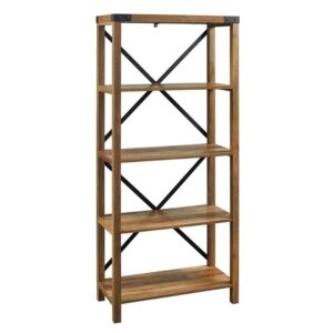 walker edison andersen urban industrial metal x back 4 tier bookshelf, 64 inch, rustic oak
