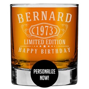 personalized etched 11oz whiskey glass - custom engraved bourbon customized birthday gifts for men, dad scotch drinking glasses, groomsmen gifts, liquor cocktail rocks old fashioned, bernard