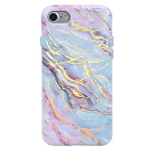 velvet caviar compatible with iphone se 2020 case, iphone 8 case, iphone 7 case marble for women & girls - cute protective phone cover (pink iridescent holographic blue)