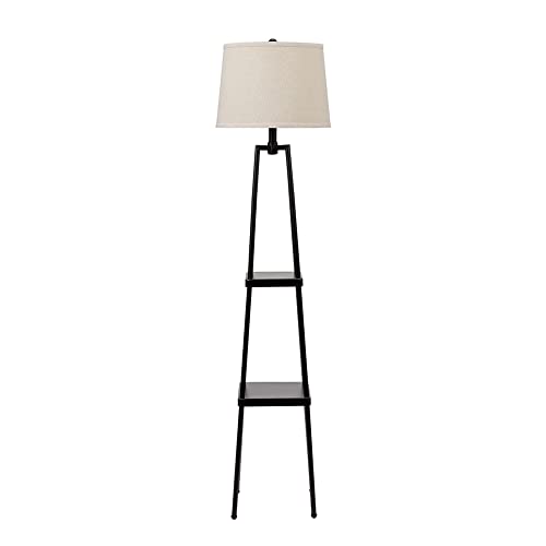 Catalina Lighting 21405-000 Modern Metal Etagere Floor Lamp with Shelves and Linen Shade, 58", Black