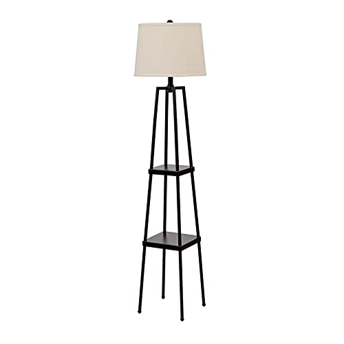 Catalina Lighting 21405-000 Modern Metal Etagere Floor Lamp with Shelves and Linen Shade, 58", Black