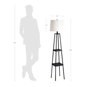 Catalina Lighting 21405-000 Modern Metal Etagere Floor Lamp with Shelves and Linen Shade, 58", Black