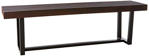 Walker Edison Industrial Farmhouse Wood Entryway Dining Bench Kitchen Table Set Dining Chairs, 60 Inch, Brown