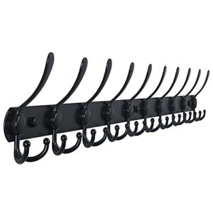 dseap coat rack wall mount - 38” long 10-tri-hooks heavy duty coat hanger rail wall hooks for hanging coats hats clothing clothes purse mudroom entryway, black