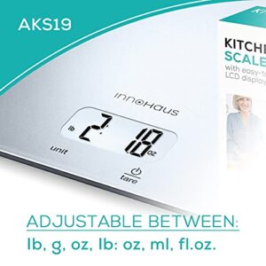 Our Brand - innoHaus Multi-Function Kitchen Food Scale, Digital Display with Tare Function, Precise, Measures in g, oz, lb:oz, ml, fl.oz with Auto-Off, Silver