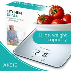 Our Brand - innoHaus Multi-Function Kitchen Food Scale, Digital Display with Tare Function, Precise, Measures in g, oz, lb:oz, ml, fl.oz with Auto-Off, Silver