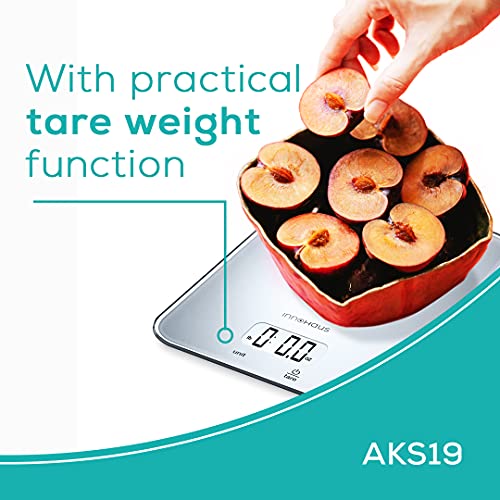 Our Brand - innoHaus Multi-Function Kitchen Food Scale, Digital Display with Tare Function, Precise, Measures in g, oz, lb:oz, ml, fl.oz with Auto-Off, Silver