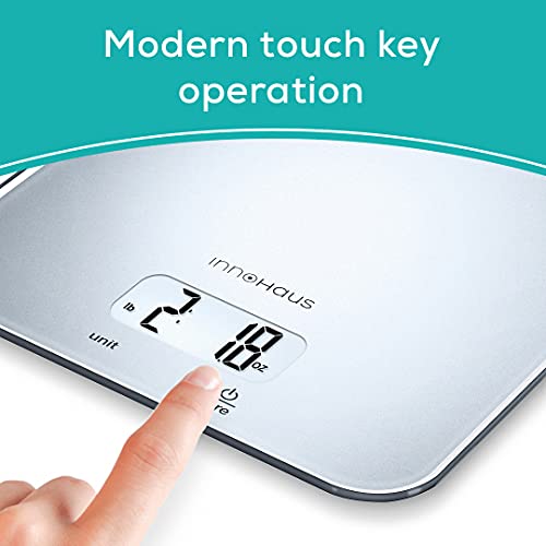 Our Brand - innoHaus Multi-Function Kitchen Food Scale, Digital Display with Tare Function, Precise, Measures in g, oz, lb:oz, ml, fl.oz with Auto-Off, Silver