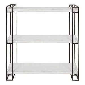 Kate and Laurel Lintz Modern Industrial Wood and Metal Floating Wall Shelves with Black Metal Frame, Rustic White