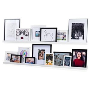 wallniture denver white modern wall mount floating shelves – long narrow picture ledge - 56 inch long set of 2 - mounting hardware included