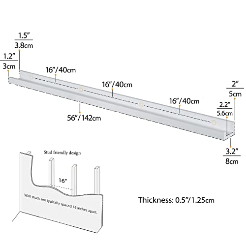 Wallniture Denver White Modern Wall Mount Floating Shelves – Long Narrow Picture Ledge - 56 Inch Long Set of 2 - Mounting Hardware Included