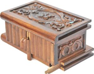 tubibu walnut treasure within puzzle secret magic box hand made unique jewelry box with hidden key 10"x6"x5" (25cmx15cmx12cm)