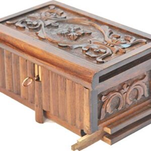 Tubibu Walnut Treasure Within Puzzle Secret Magic Box Hand Made Unique Jewelry Box with Hidden Key 10"x6"x5" (25cmx15cmx12cm)