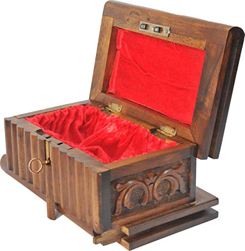 Tubibu Walnut Treasure Within Puzzle Secret Magic Box Hand Made Unique Jewelry Box with Hidden Key 10"x6"x5" (25cmx15cmx12cm)