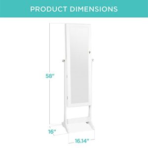 Best Choice Products Standing Mirror Armoire, Lockable Jewelry Storage Organizer Cabinet w/Velvet Interior, 3 Angle Adjustments - White