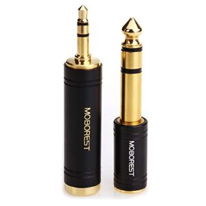 moborest 3.5mm m to 6.35mm f stereo pure copper adapter, 1/8 inch plug male to 1/4 inch jack female stereo adapter, can be used conversion headphone adapte, amp adapte, black fashion 2-pack