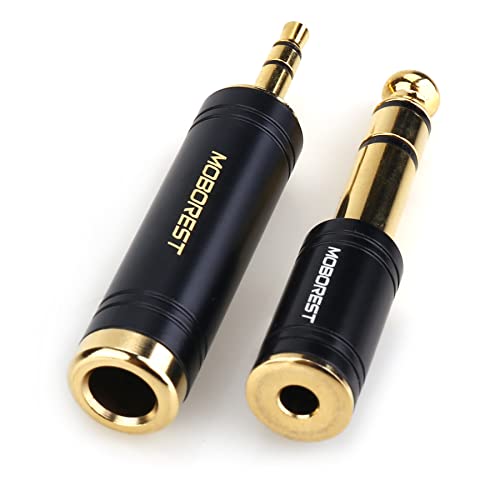 MOBOREST 3.5mm M to 6.35mm F Stereo Pure Copper Adapter, 1/8 Inch Plug Male to 1/4 Inch Jack Female Stereo Adapter, Can be Used Conversion Headphone adapte, amp adapte, Black Fashion 2-Pack