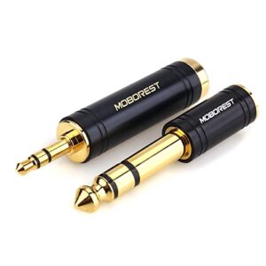 MOBOREST 3.5mm M to 6.35mm F Stereo Pure Copper Adapter, 1/8 Inch Plug Male to 1/4 Inch Jack Female Stereo Adapter, Can be Used Conversion Headphone adapte, amp adapte, Black Fashion 2-Pack
