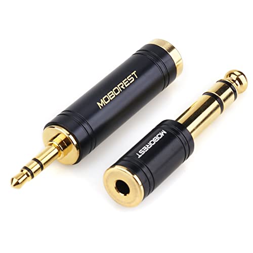 MOBOREST 3.5mm M to 6.35mm F Stereo Pure Copper Adapter, 1/8 Inch Plug Male to 1/4 Inch Jack Female Stereo Adapter, Can be Used Conversion Headphone adapte, amp adapte, Black Fashion 2-Pack