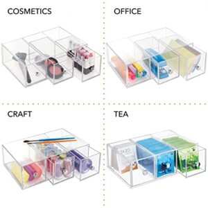 mDesign Plastic Stackable Desktop Organizer Tower Storage Station with 3 Drawers for Home Office - Holds Pens, Sticky Notes, Binder Clips, Notepads, or Gel Pens - Lumiere Collection - 2 Pack - Clear