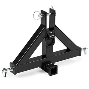 titan attachments hd 3 point 2" trailer receiver adapter hitch fits category 1 tractors, quick hitch compatible, 2500 lb towing capacity, towable d-hook, 2.5"x2.5" steel drawbar