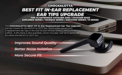 CHOCKALOTTA in-Ear Replacement Ear Tips Upgrade Compatible with Plantronics Poly Voyager 3200 / Edge (Fits Plantronics Explorer / Marque / Discovery / M Series Headsets) (Right Ear, Medium - 3pcs)