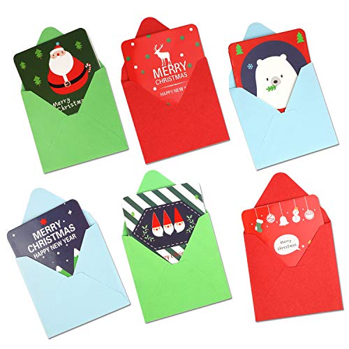 Konsait 144 Count Mini Christmas Cards, Merry Christmas Assorted Greeting Cards Blank Note Cards Xmas Card with Envelopes, Ideal for Kids Gift Box Winter Holiday Christmas Party Favor Supplies