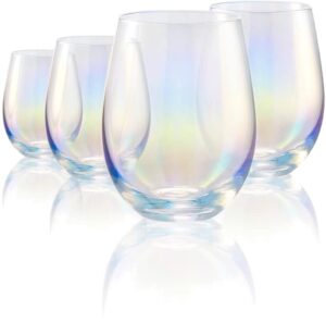 circleware radiance stemless wine glasses, set of 4 home party entertainment dining beverage drinking glassware cups for water, liquor whiskey, beer and farmhouse decor gift, 18.5 oz, white pearl