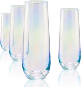 circleware radiance white pearl luster stemless champagne flutes glasses set of 4 elegant all-purpose wine drinking glassware beverage cups for water, juice, beer, liquor, whiskey & bar decor, 10.5 oz