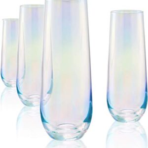 Circleware Radiance White Pearl Luster Stemless Champagne Flutes Glasses Set of 4 Elegant All-Purpose Wine Drinking Glassware Beverage Cups for Water, Juice, Beer, Liquor, Whiskey & Bar Decor, 10.5 oz