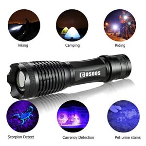 2 Pack UV Flashlight BlackLight, COSOOS 2 in 1 LED Tactical Flashlight & 395nm Black Light Pet Urine Detector for Dog/Cat Urine, Dry Stains, Bed Bugs, Scorpions.