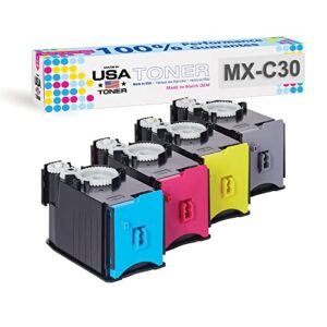 made in usa toner compatible replacement for sharp mx-c30nt, mx-c250f, c300p, c300w, c301w, c303w, c304w, c305w, c306w (black, cyan, yellow, magenta, 4 pack)