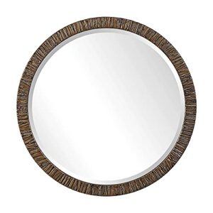 uttermost wayde distressed metallic gold wood 30" round wall mirror