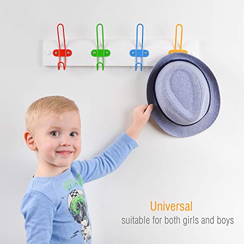 Tibres - Kids Coat Hook Rack for Boys and Girls for Jackets Clothes Hats Backpacks Robes and Towels - Kids Hanger for Use in Nursery Bedroom and Bathroom - Safe Colorful Wire Hooks and White Rail