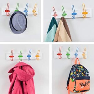 Tibres - Kids Coat Hook Rack for Boys and Girls for Jackets Clothes Hats Backpacks Robes and Towels - Kids Hanger for Use in Nursery Bedroom and Bathroom - Safe Colorful Wire Hooks and White Rail