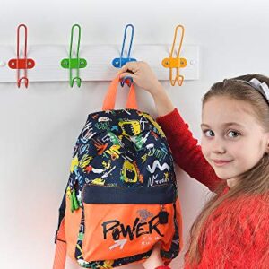 Tibres - Kids Coat Hook Rack for Boys and Girls for Jackets Clothes Hats Backpacks Robes and Towels - Kids Hanger for Use in Nursery Bedroom and Bathroom - Safe Colorful Wire Hooks and White Rail