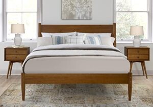 mid-century panel bed - queen size - castanho finish