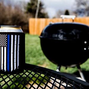 Police Officer Gifts for Men - Thin Blue Line Beverage Can Cooler Sleeves - Law Enforcement Blue Lives Matter Insulated Beer Holder with Blue Stripe American Flag - Police Department Ideas, 6-Pack