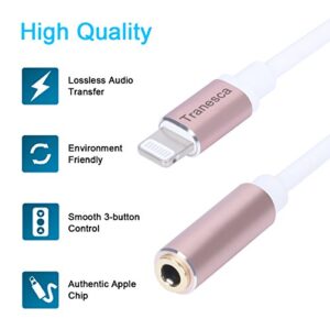 Tranesca Apple MFI Certified Lightning to 3.5 mm Headphone Jack Adapter Compatible with iPhone 11/X/XR/iPhone 8/8 Plus/iPhone 7/7 Plus and More -Music Control & Calling Function Supported (Rose Gold)