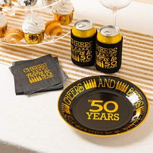 Crisky 50th Birthday Can Cooler, Black Gold Cheers to 50 Years Birthday Decoration Party Favor Can Covers, 12-Ounce Neoprene Coolers for Soda, Can Beverage, 12 Count