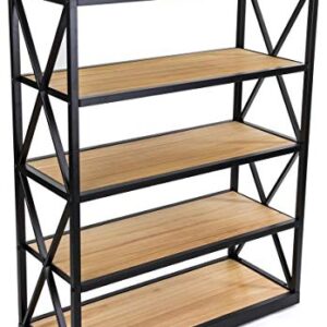 Displays2go 5-Tier Steel Frame Shelving, Solid Wood, Open Back - Natural (XSHF5NAT)