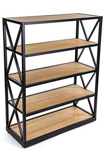 Displays2go 5-Tier Steel Frame Shelving, Solid Wood, Open Back - Natural (XSHF5NAT)