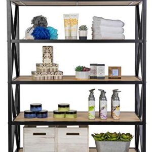 Displays2go 5-Tier Steel Frame Shelving, Solid Wood, Open Back - Natural (XSHF5NAT)